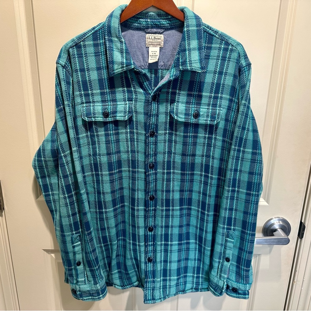 LL Bean Cotton Flannel Shacket Navy Blue White Men’s Size XL REG Gorpcore